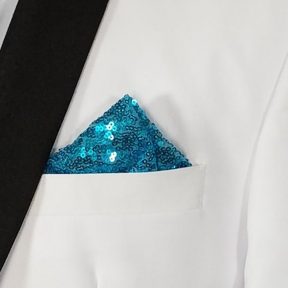 Men's Sequin Pre-Folded Pocket Square Insert - Turquoise Blue - Picture 8 of 9